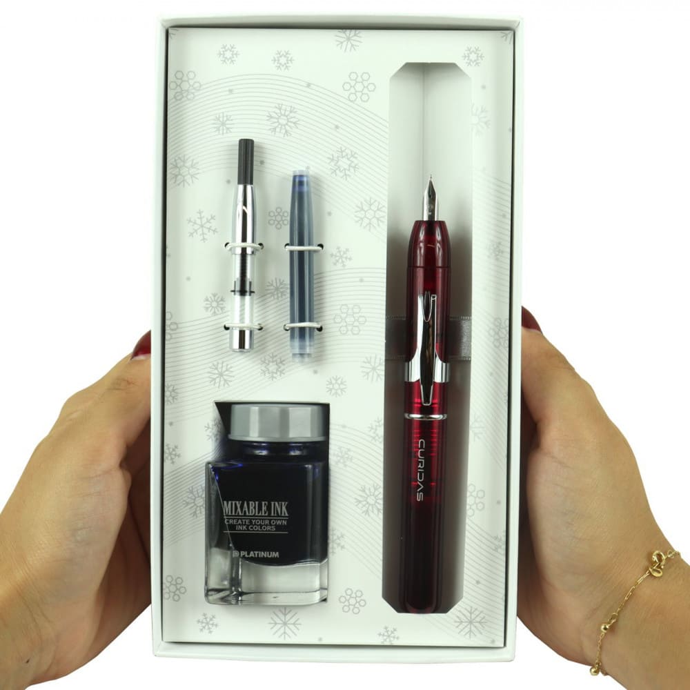 Conjunto Caneta Tinteiro Platinum Curidas EF Gran Red Edição Limitada